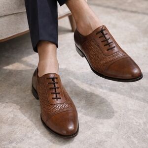 Bostonian Textured Brown Leather Oxfords Dress Shoes Lace Up Formal Wedding